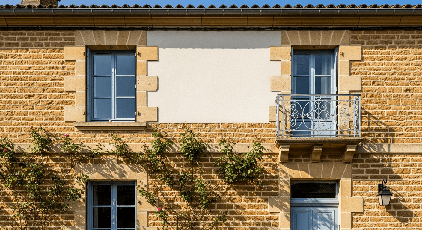 Façade de maison française démoussée et traitée par un professionnel