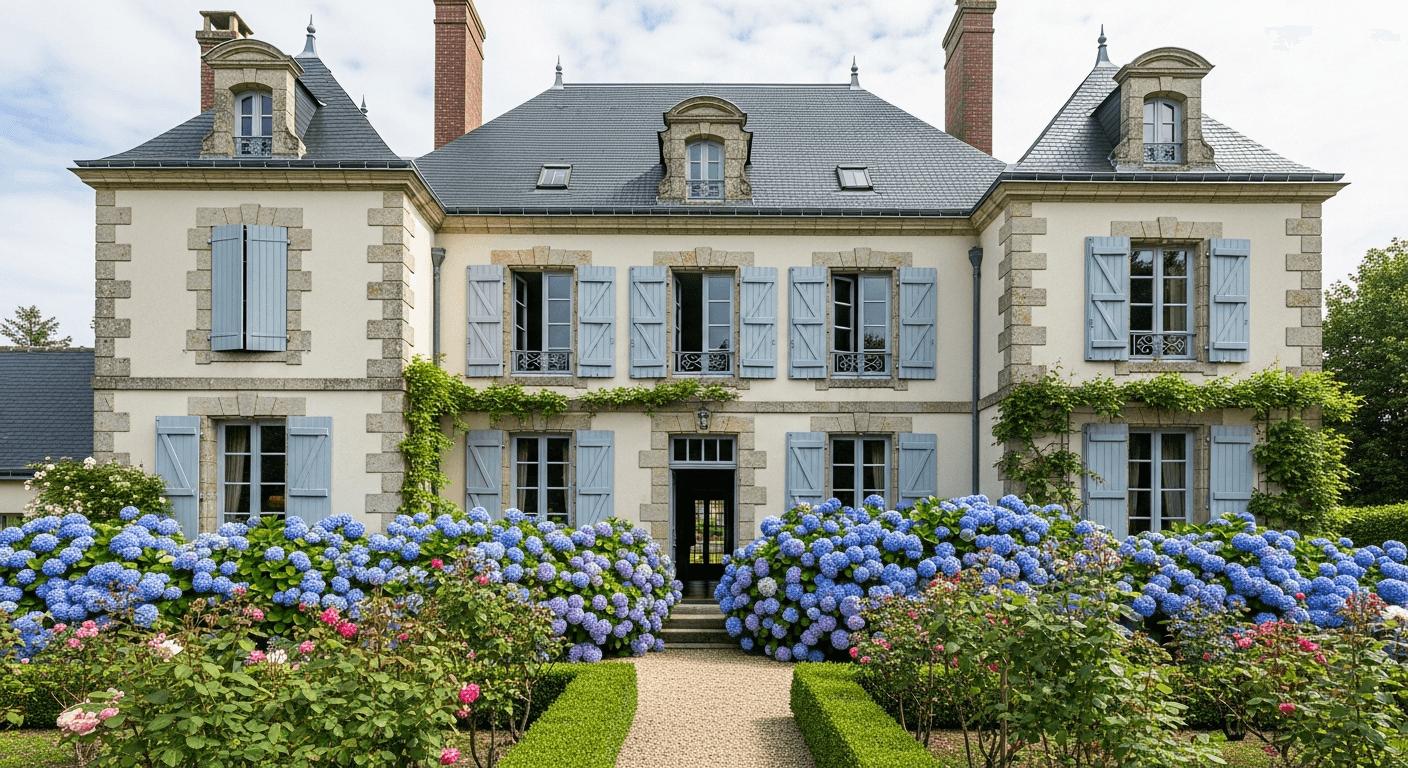 Façade de maison française rénovée avec peinture extérieure neuve
